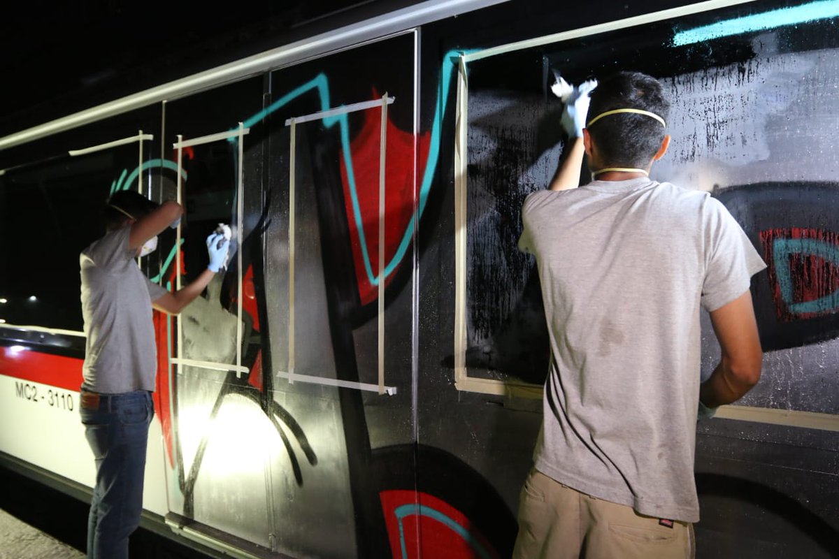 Retiran grafiti del Tren de la Línea 3