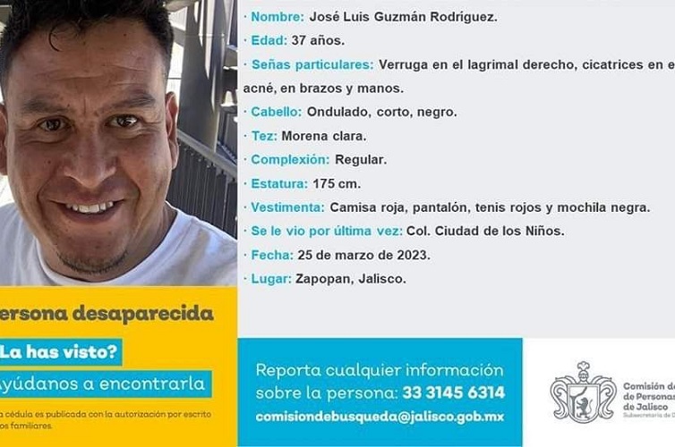 Buscan a José Luis Guzmán Rodríguez; desaparecido en Zapopan NTR