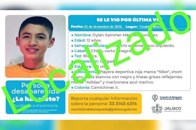 Policía de Guadalajara localiza a menor desaparecido en Tonalá