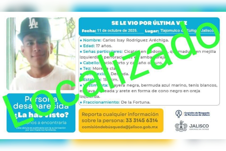 Localizan con vida a Carlos Isay, desaparecido en Tlajomulco