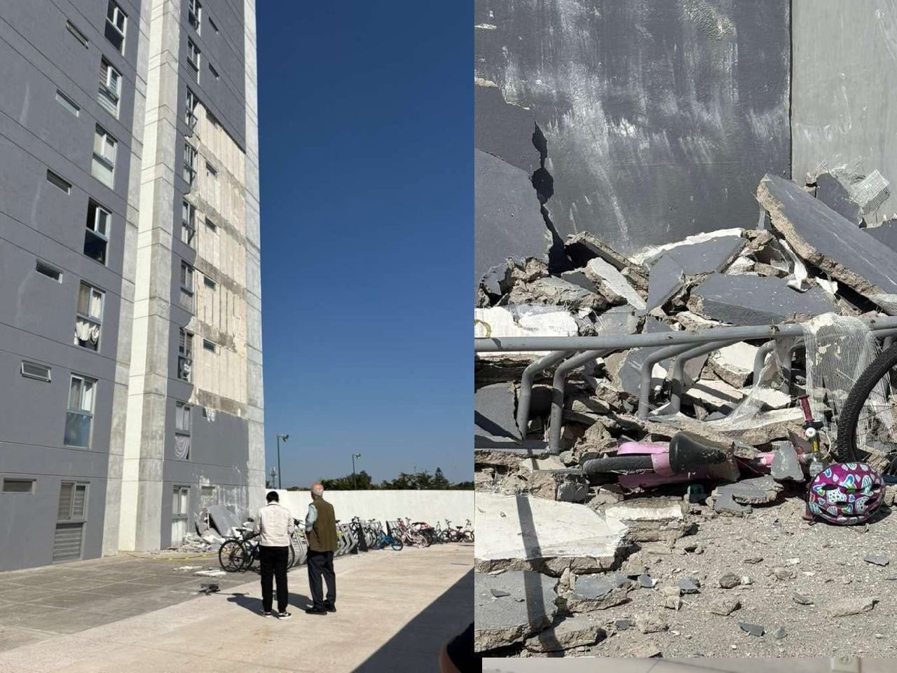 Se desprende una parte de fachada de torre Gran San Rafael 