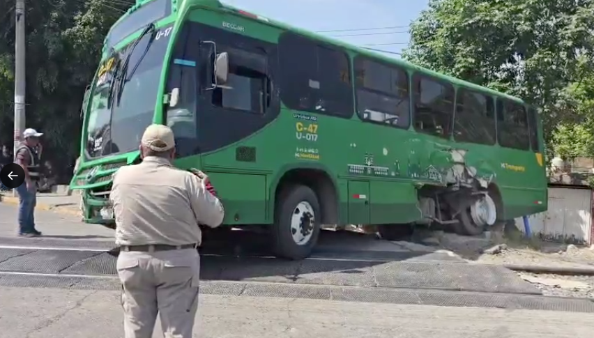 Camión de transporte público es impactado por tren