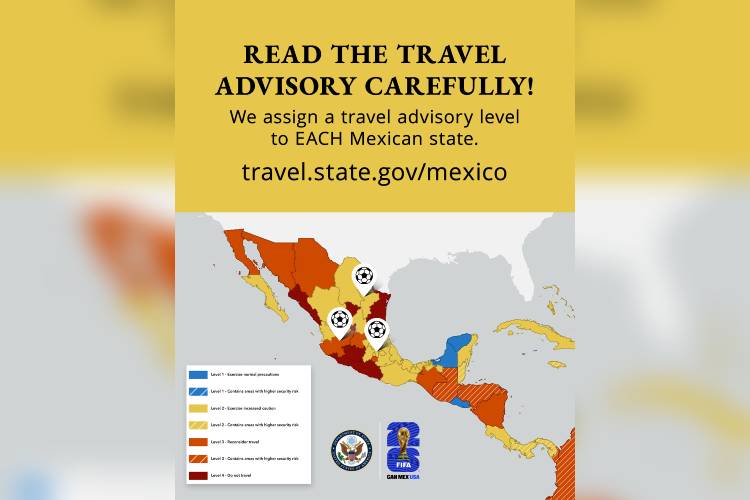 Emite embajada de Estados Unidos alerta de viaje para México
