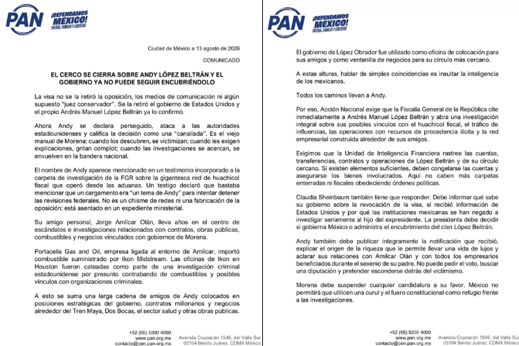 Exige el PAN a FGR y UIF investigar cuentas y nexos de Andrés López Beltrán