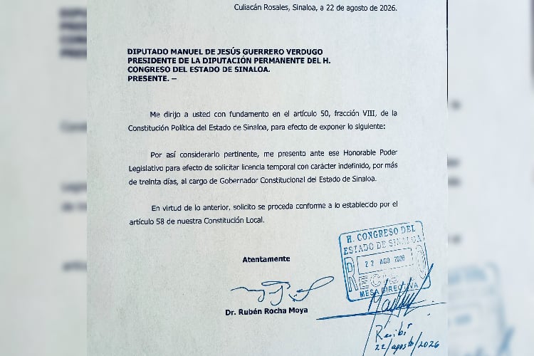 Rocha Moya vuelve a solicitar licencia en Sinaloa a un día de anunciar su regreso