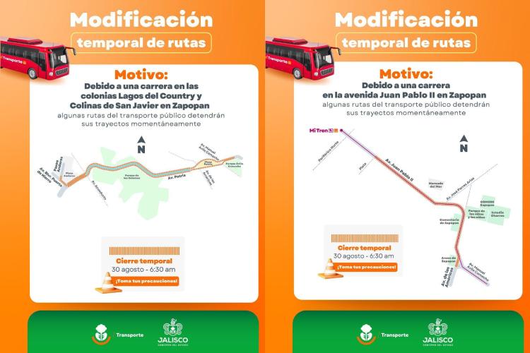 Modifican rutas de transporte público por carreras en AMG