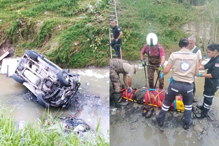 Rescatan a conductor tras caer con su camioneta a un arroyo en Tlaquepaque