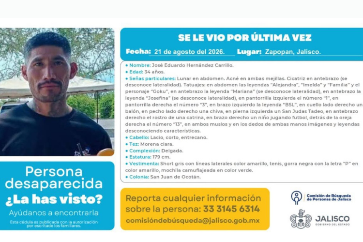Reportan desaparición de José Eduardo en Zapopan; ese día no se presentó a trabajar