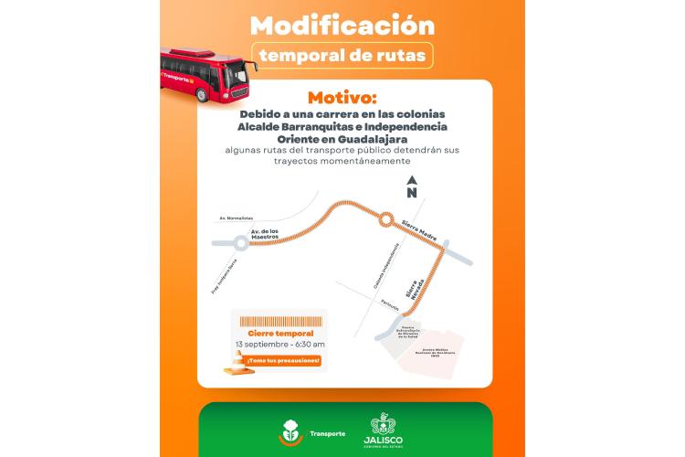 Modifican rutas de transporte este domingo por carrera en Guadalajara