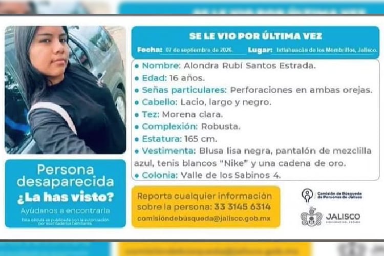 Continúa búsqueda de estudiante de 16 años desaparecida en Ixtlahuacán