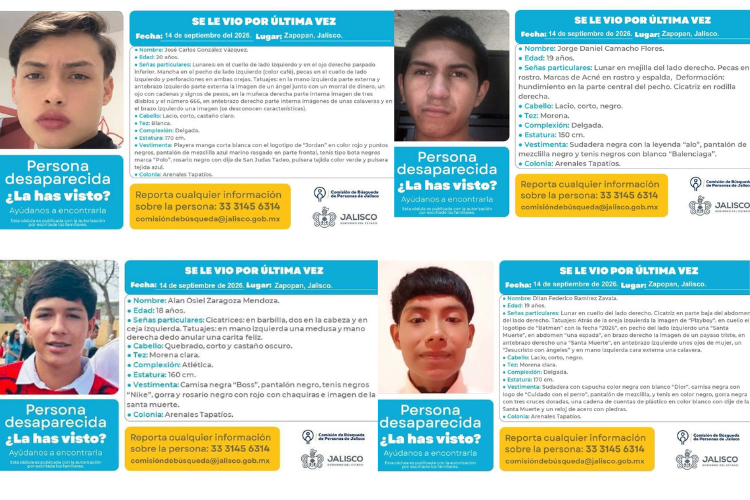 Buscan a cuatro jóvenes desaparecidos el mismo día en Arenales Tapatíos