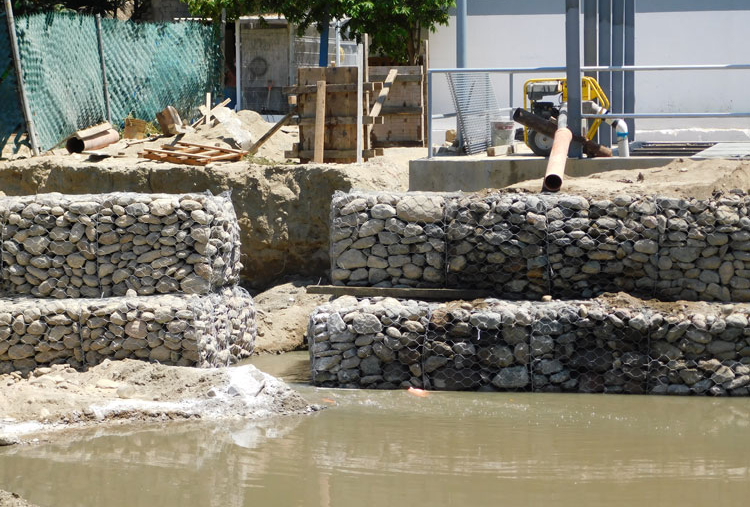 Puente. Comerciantes de alimentos cruzan el arroyo de aguas negras con ayuda de una tabla improvisada para llegar a la zona de bañistas, a solo unos metros de la fuente de descargas. (Fotos: Violeta Meléndez) 